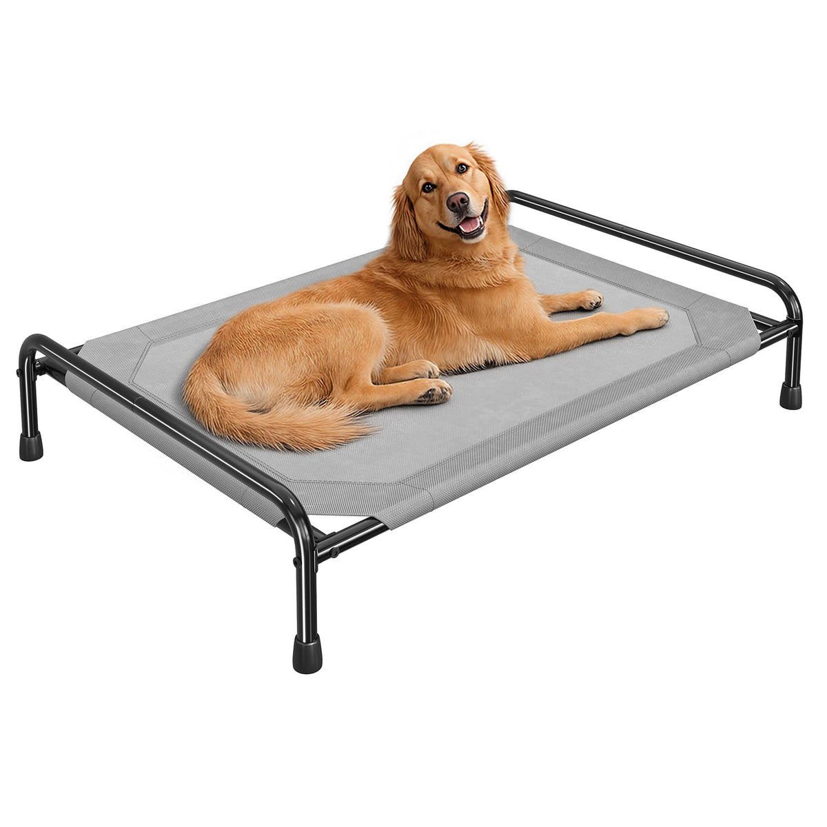 Cama Ekisemio elevada, vista frontal, descanso estable para perros grandes.