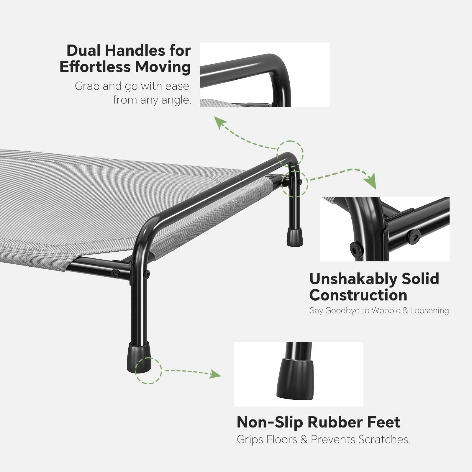 Cama Ekisemio con patas antideslizantes para mayor seguridad.