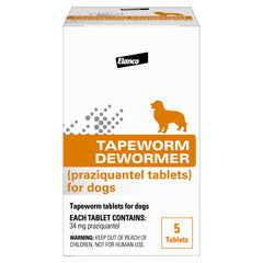 Elanco desparasitante de tenias: botella con 5 tabletas, dosis fácil para perros.