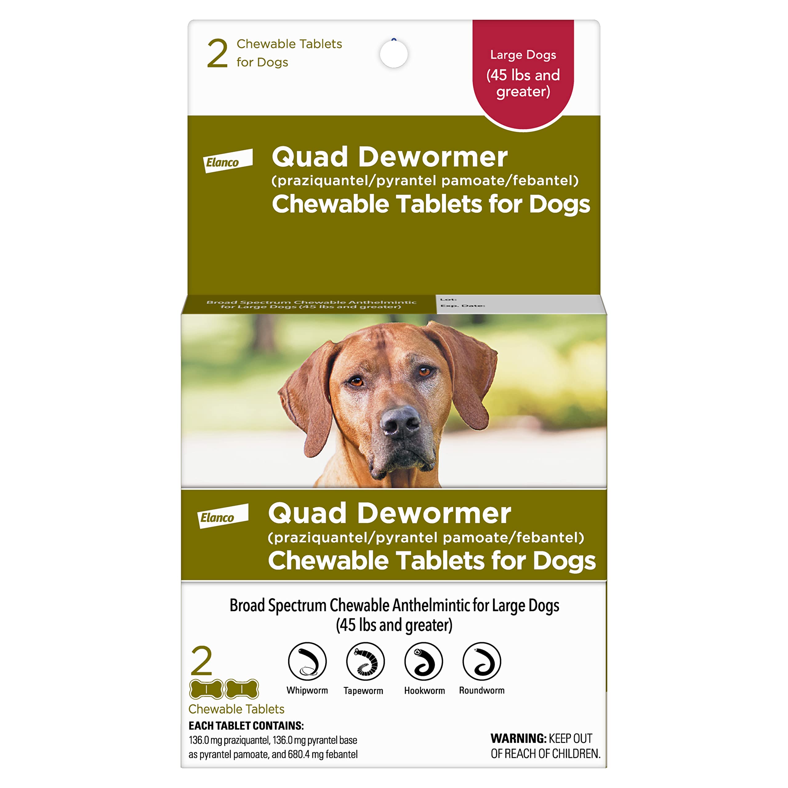 Elanco Quad Desparasitante tableta masticable sabor res para perro grande.