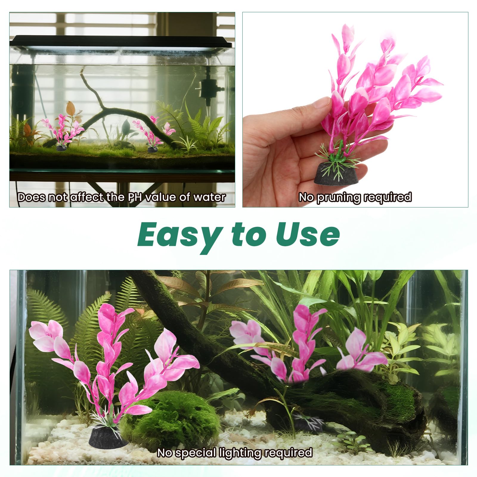 Eldraqth planta decorativa para acuario rosada, añade color y seguridad para aletas.