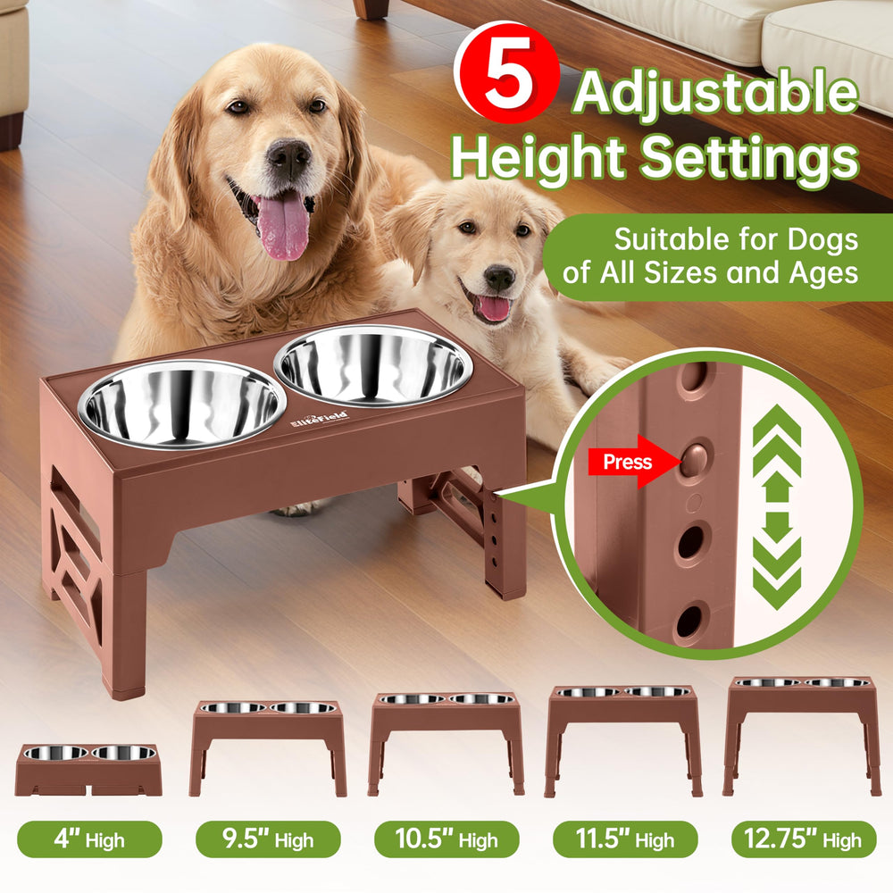 EliteField altura ajustable de 4 a 12.75 pulgadas, favorece una postura cómoda al comer.