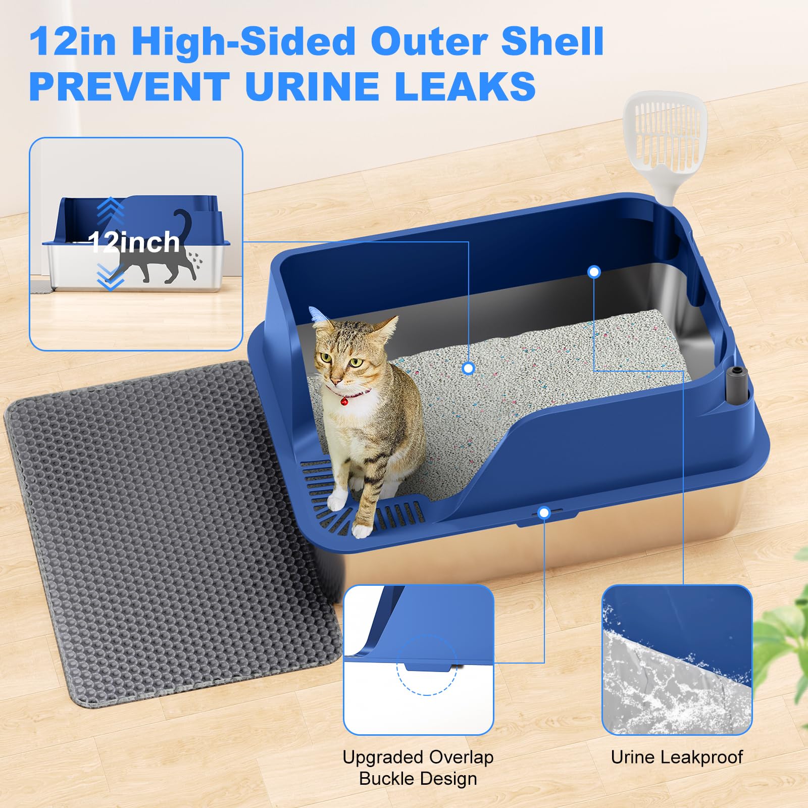 Ellenpent, bandeja extragrande con mucho espacio para gatos grandes