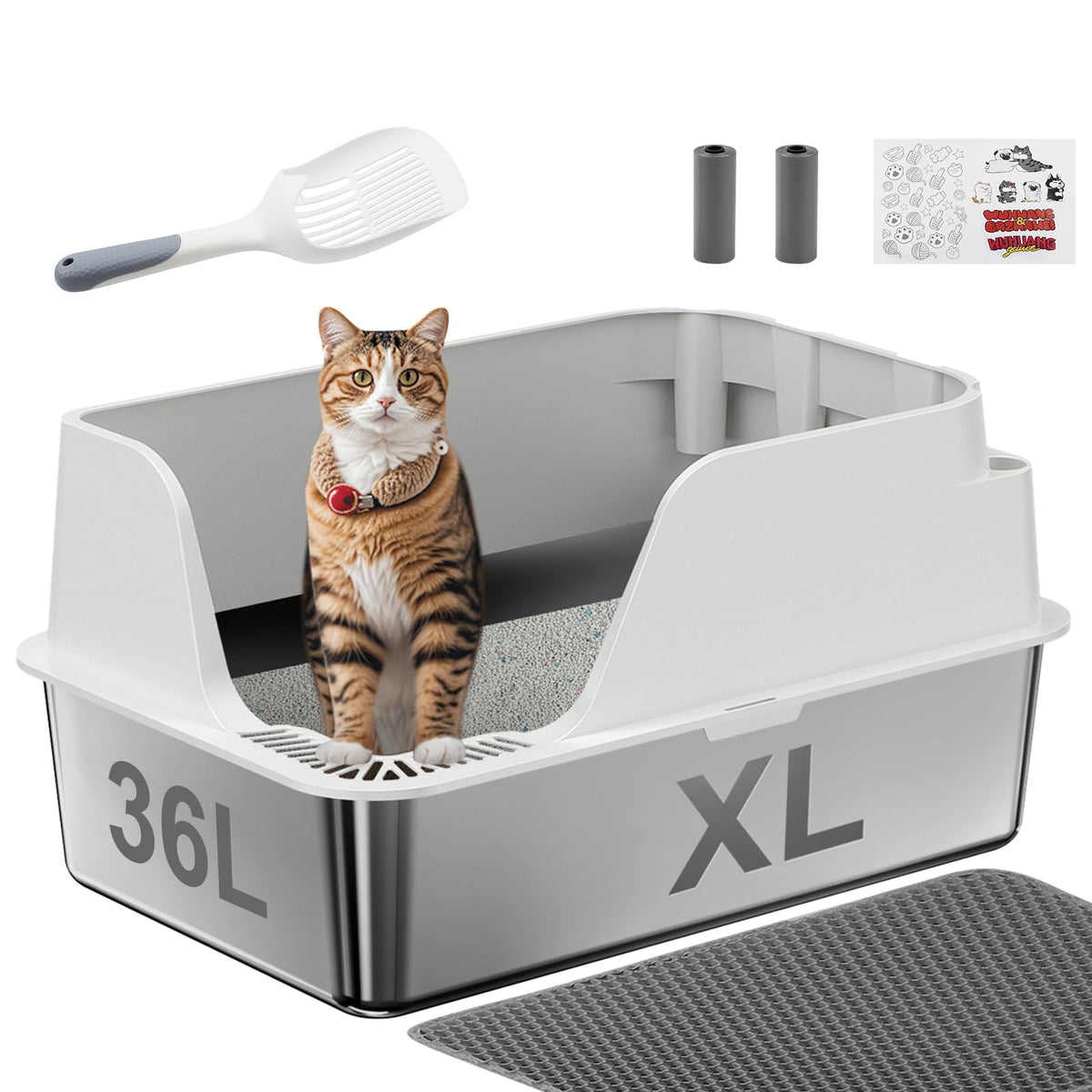Ellenpent caja de arena con apertura lateral XL, fácil acceso para gatos y limpieza.