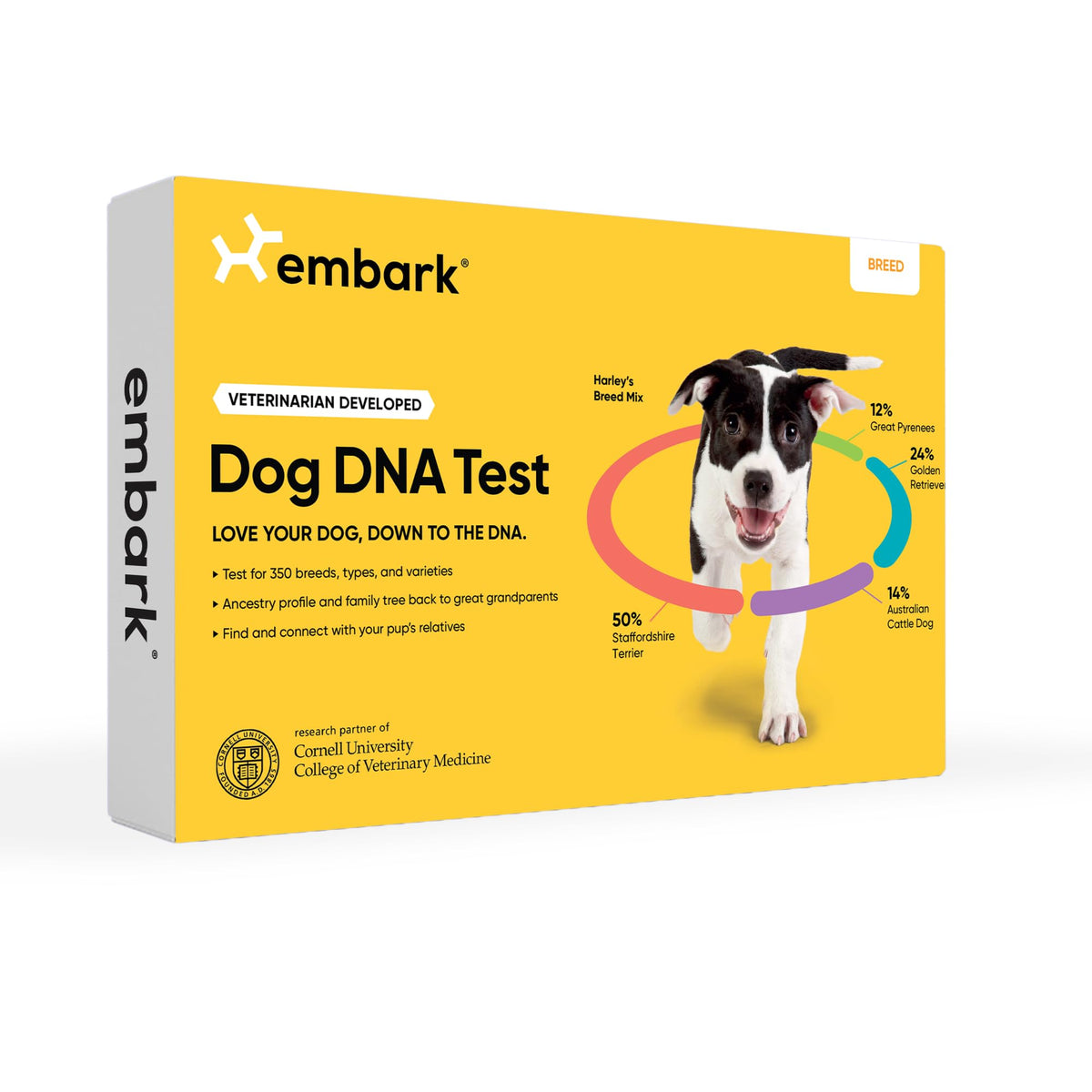 Embark kit-identificacion-raza-frente: vista frontal para empezar con la mezcla de razas