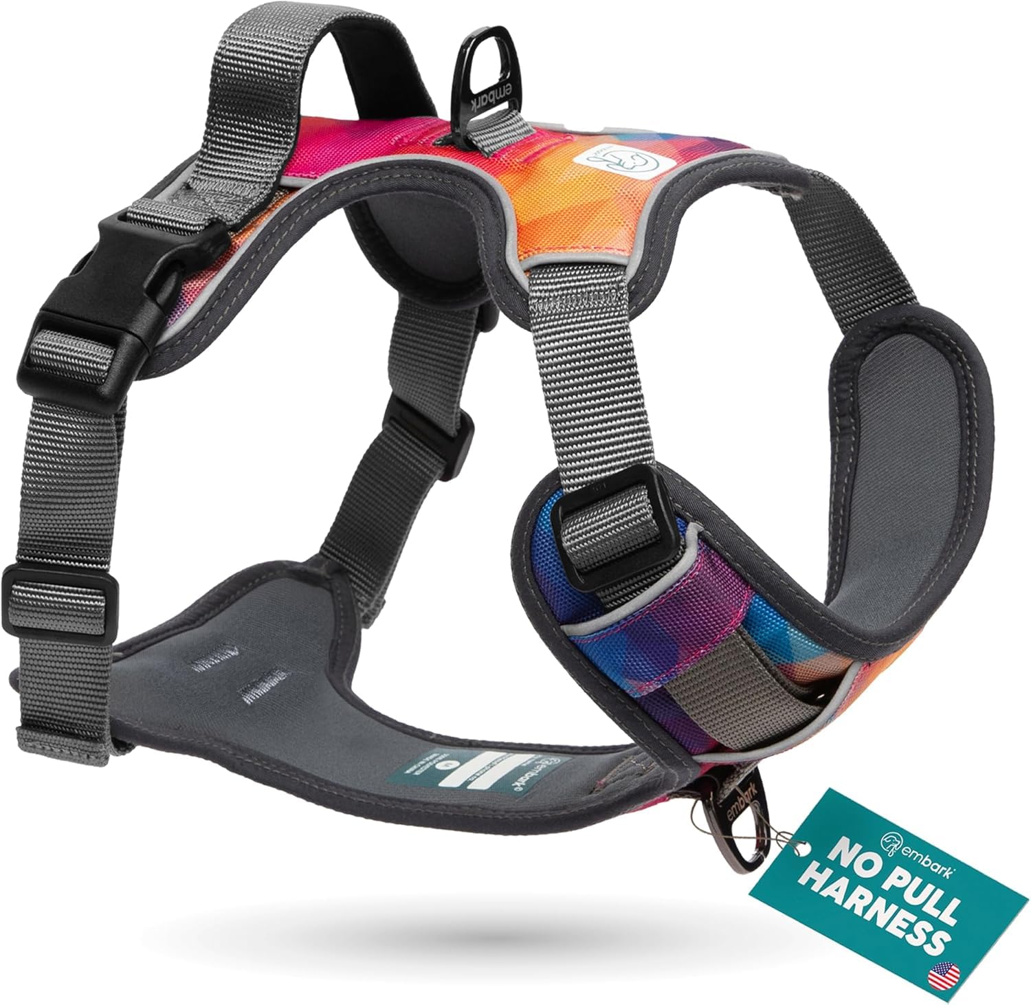 Arnés Embark Pets Adventure con clip frontal para paseos sin tirones.