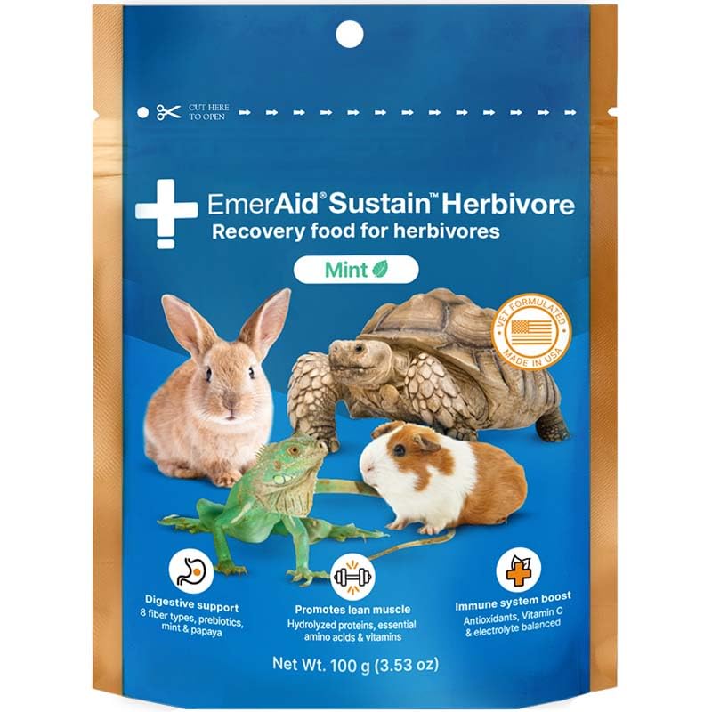 EMERAID Sustain Herbivore Mint en bolsa-100g, opción de recuperación para mascotas herbívoras.