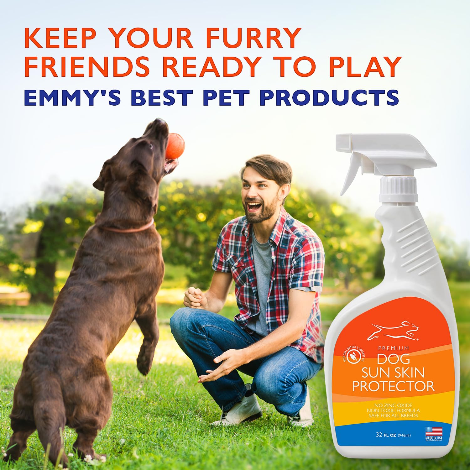 Aplicación uniforme del spray Emmy's Best para perros, fácil de usar.