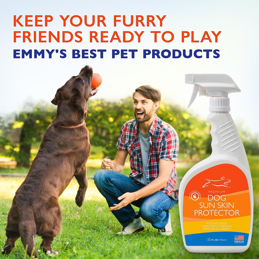 Aplicación uniforme del spray Emmy's Best para perros, fácil de usar.