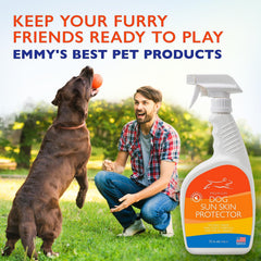 Aplicación uniforme del spray Emmy's Best para perros, fácil de usar.