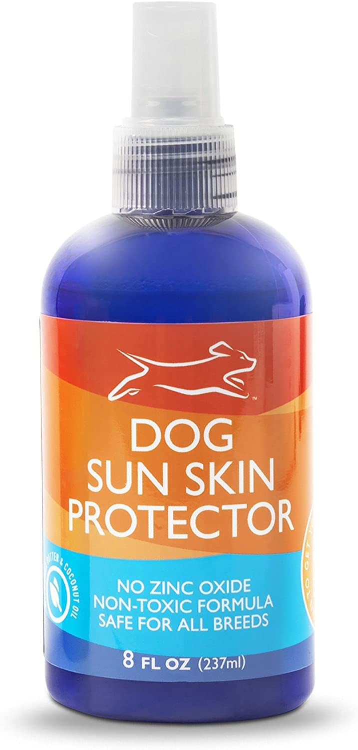 Protector solar Emmy's Best para perros, rociador en acción protegiendo piel y pelaje.