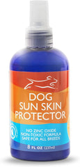 Protector solar Emmy's Best para perros, rociador en acción protegiendo piel y pelaje.