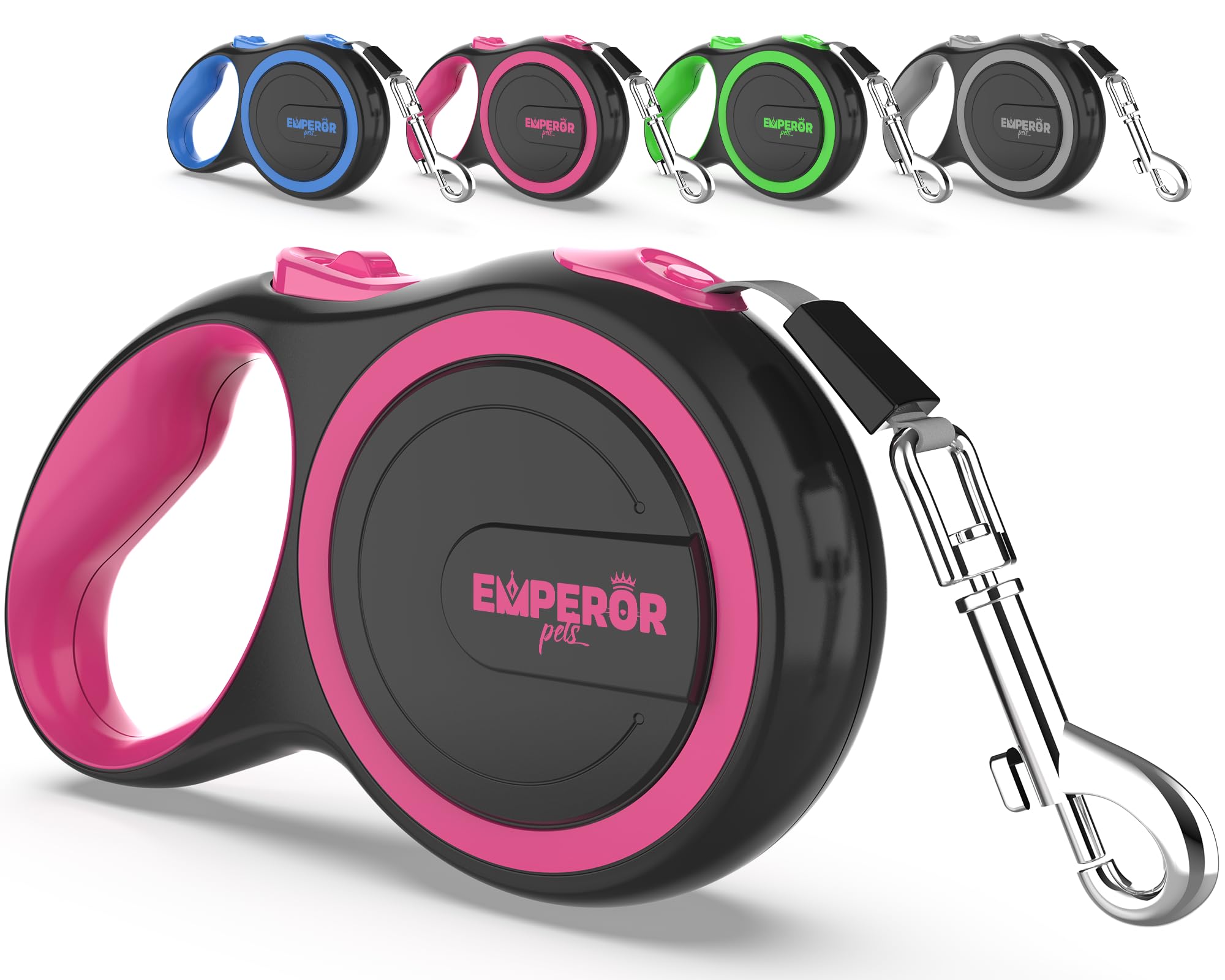 Emperor Pets correa retráctil para perros 16 ft con mango antideslizante para control cómodo.