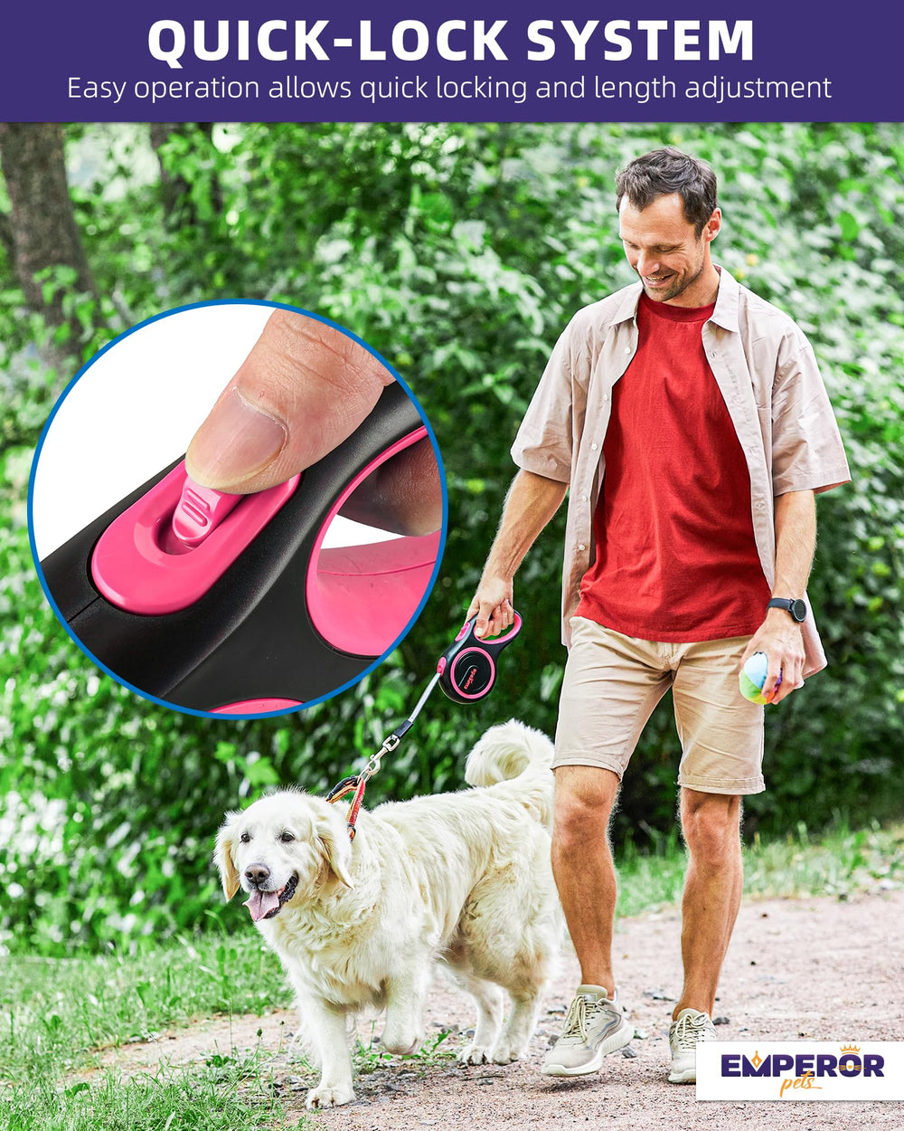Emperor Pets correa retráctil para exterior, ideal para paseos y senderismo.