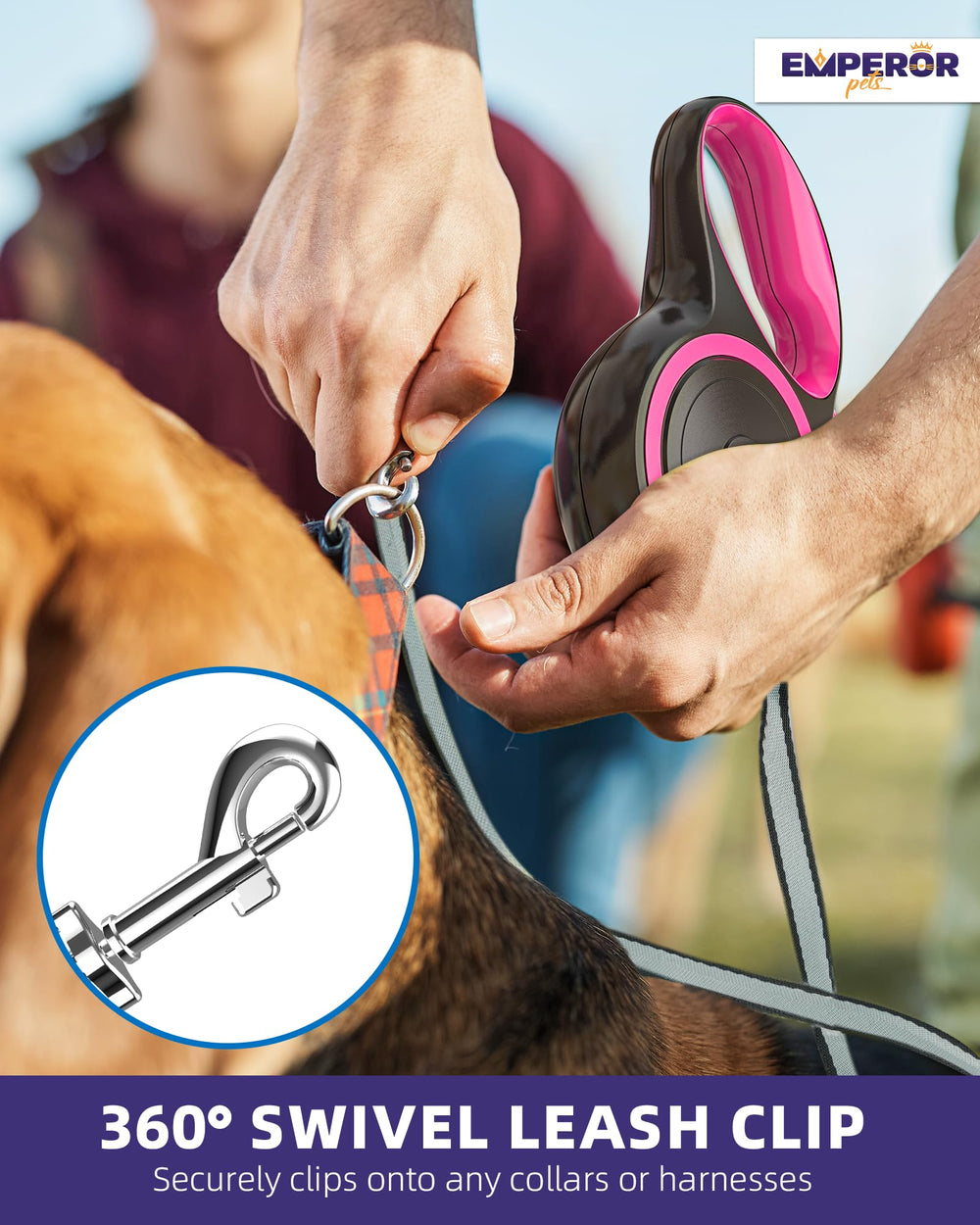 Emperor Pets diseño 360° anti enredos para un tirón suave.