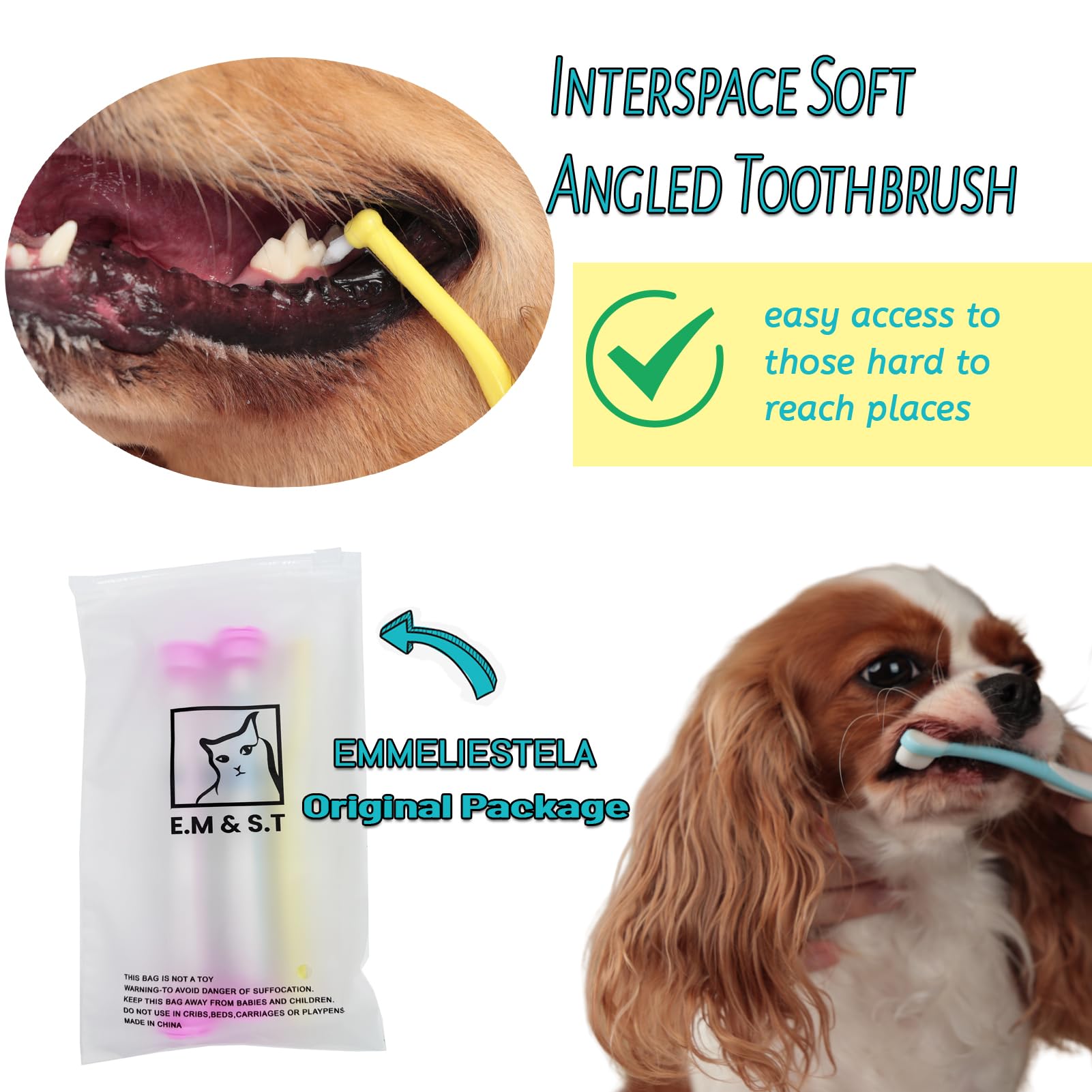 Cepillo EMS-T dental para mascotas con cabeza micro en rosa, bocas pequeñas.
