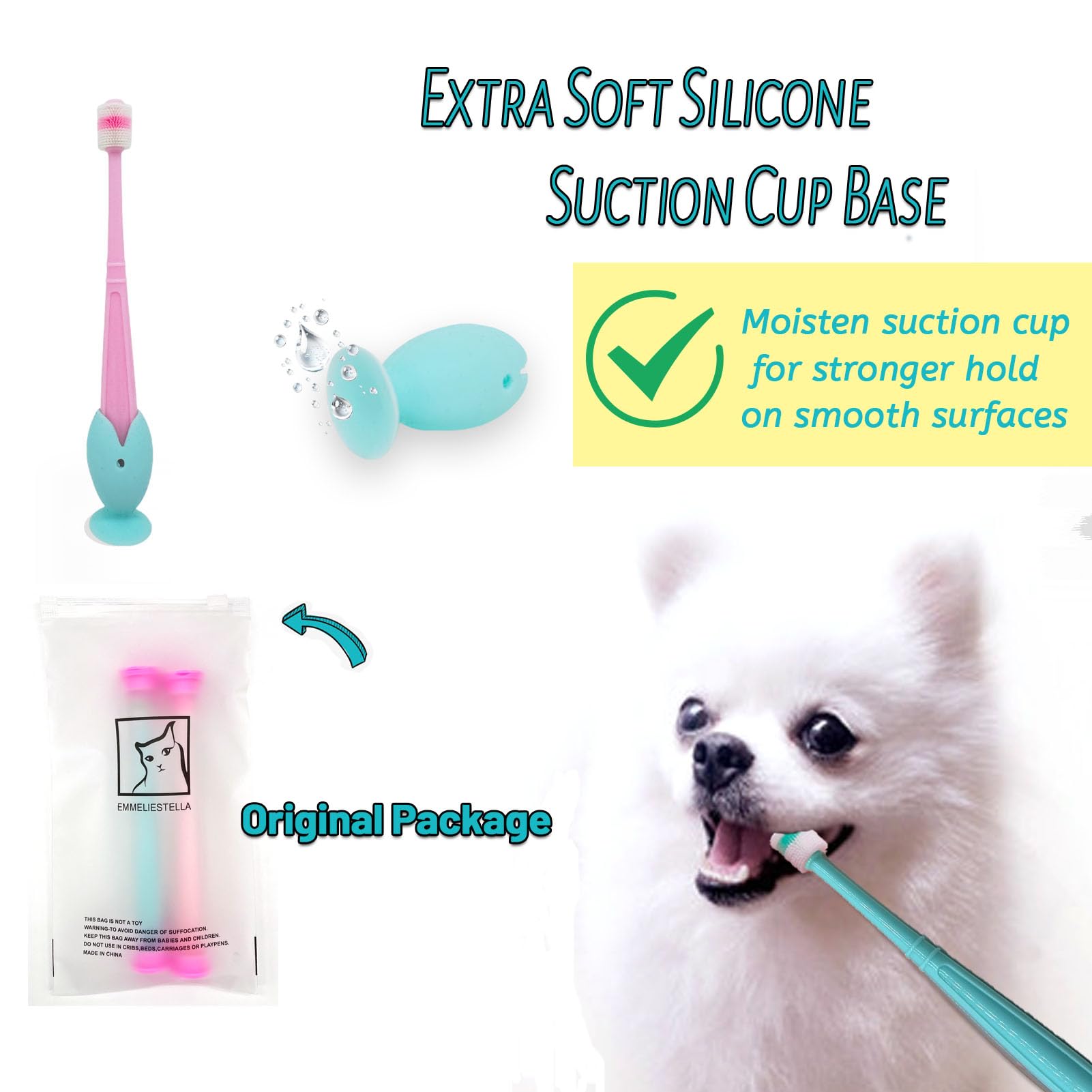 EMST cabeza de cepillo 360° para limpieza dental completa en mascotas pequeñas.