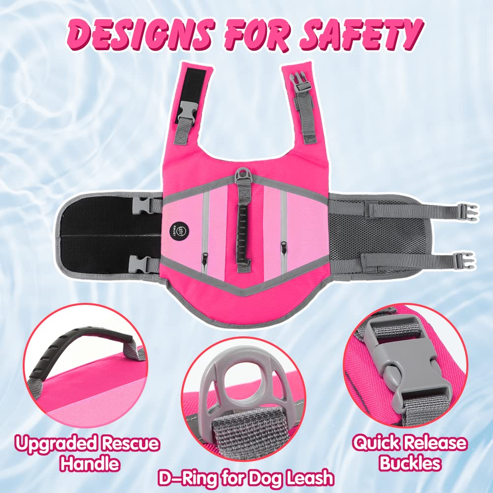EMUST chaleco salvavidas para perro rosa, bolsillos prácticos para snacks y accesorios.