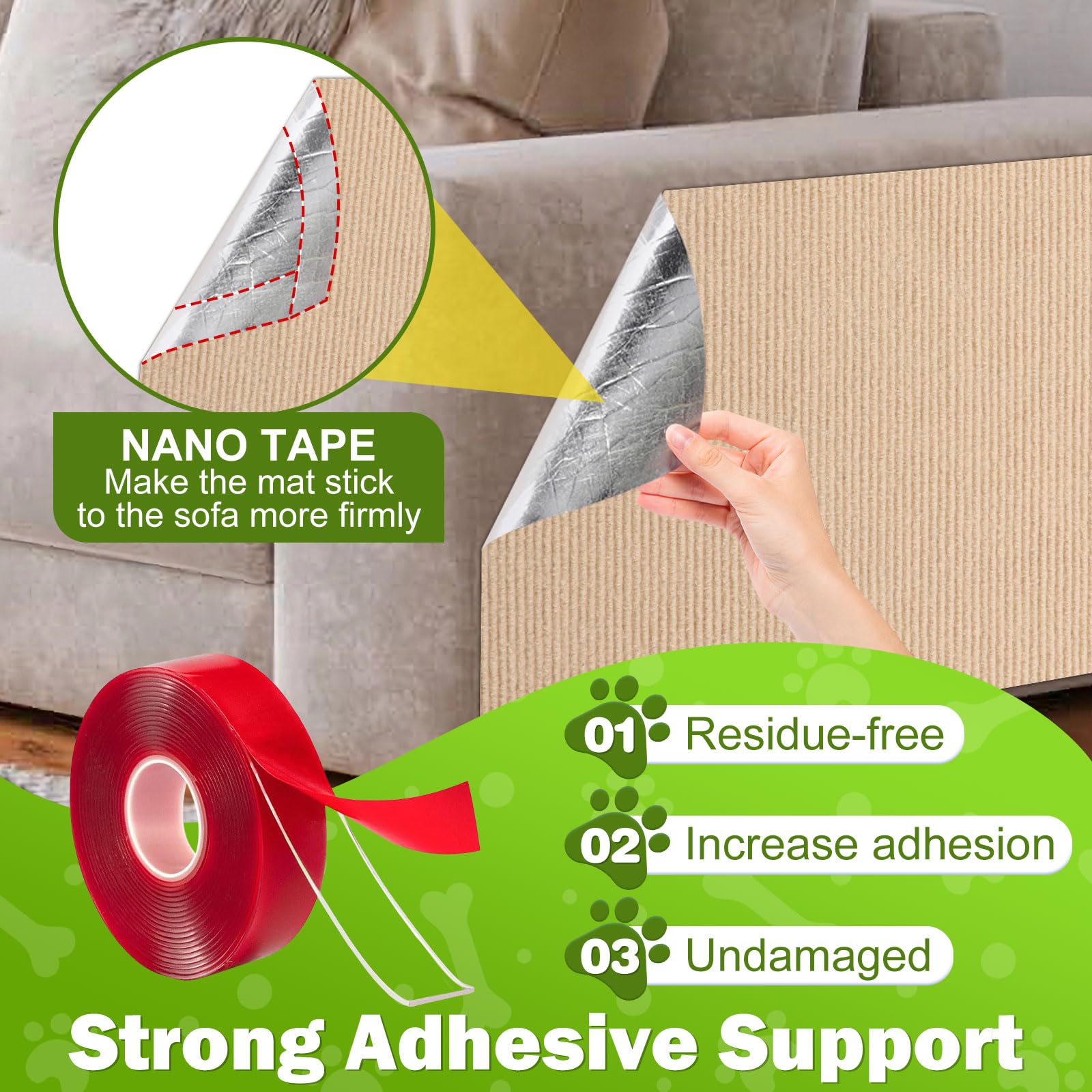 Adhesivo fuerte ENONCI y cinta Nano para instalación estable.