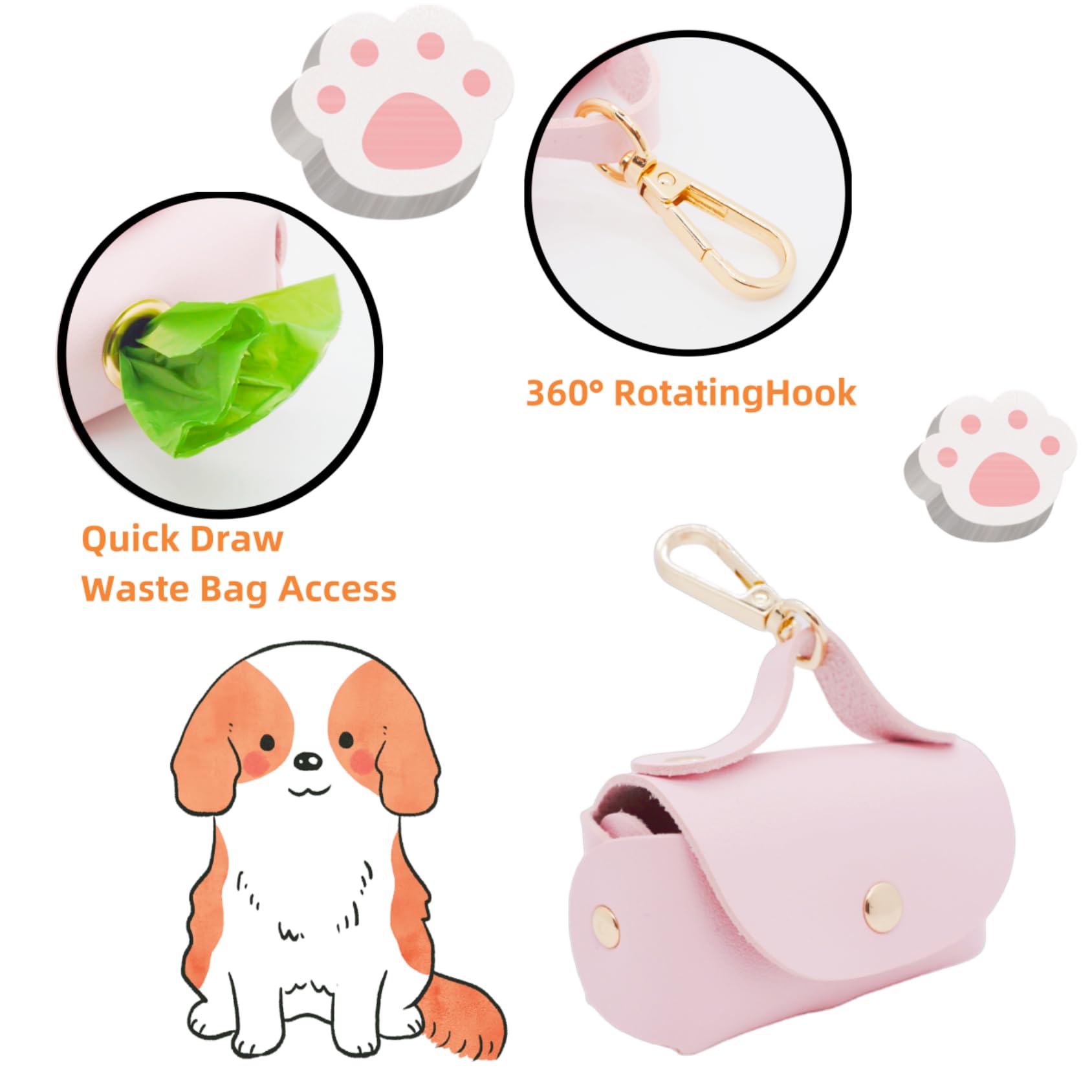 ENWIQUE dispensador-bolsas perro correa rosa, se sujeta a la correa de forma segura.