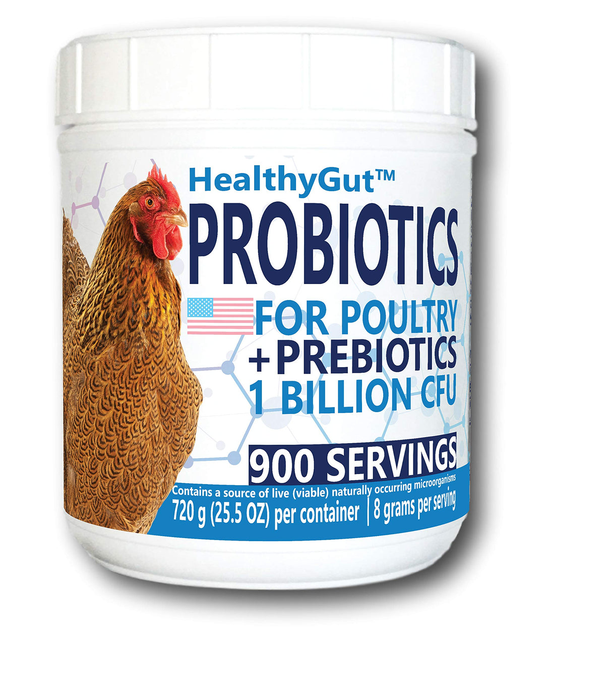 Equa Holistics HealthyGut Probiotics: bote de 90 porciones para pollos y aves de corral.