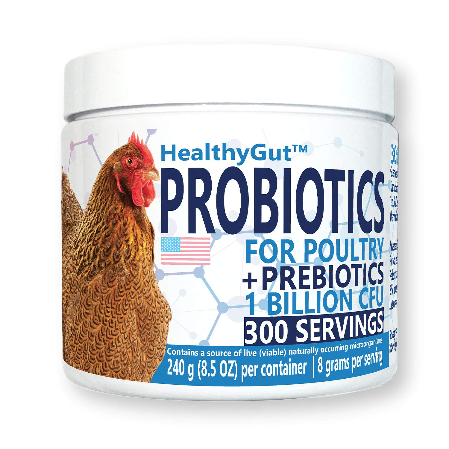 Equa Holistics HealthGut Probiotics en bote para aves, apoyo digestivo suave