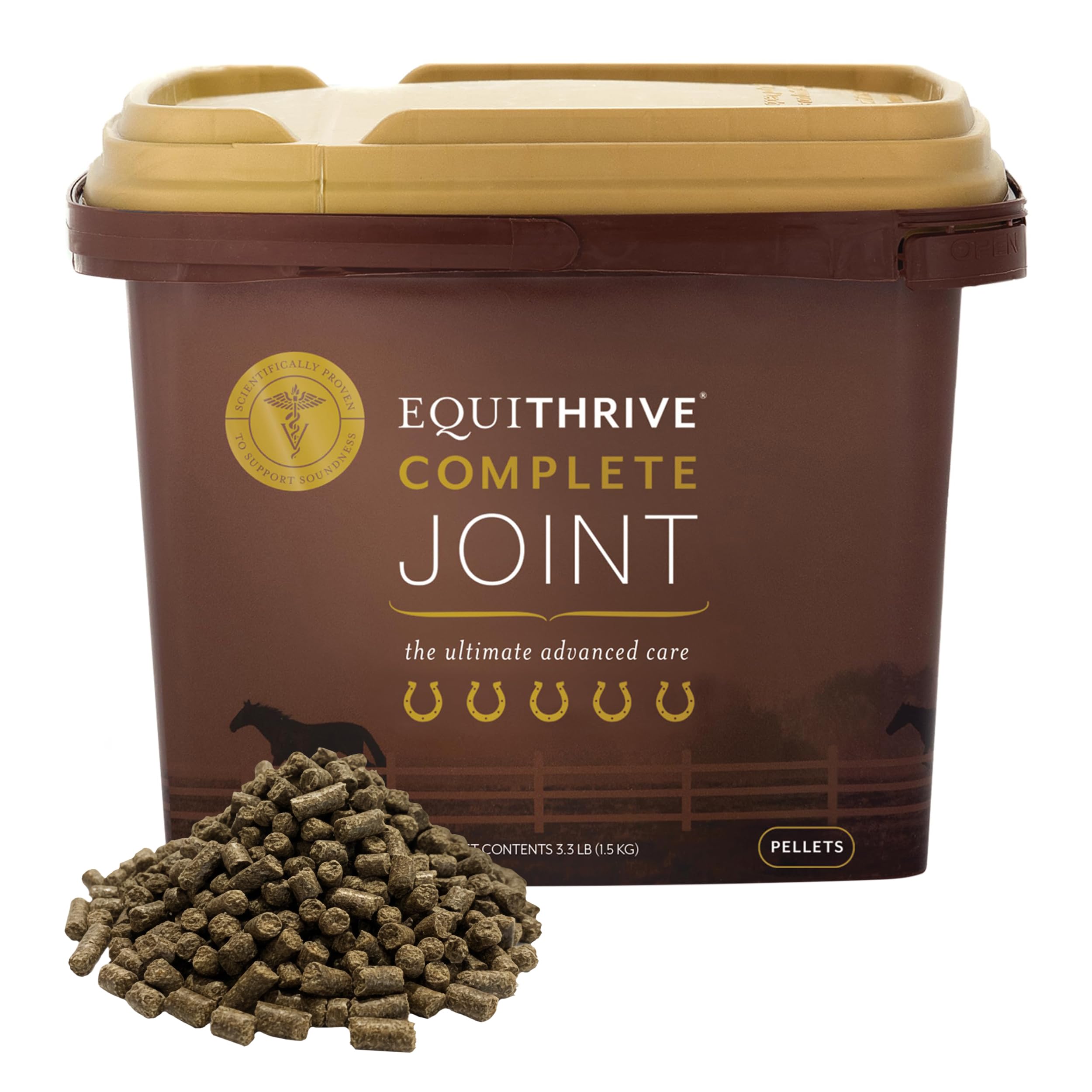 Equithrive Complete Articulacion Perlas: botella frontal muestra movilidad y balance articular