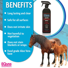 Eqyss Crib Guard Spray para caballos, se seca claro en cualquier superficie.