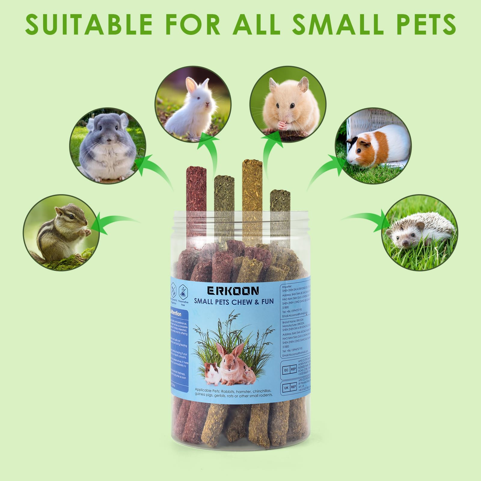 ERKOON ingredientes naturales, sin aditivos para roedores curiosos.