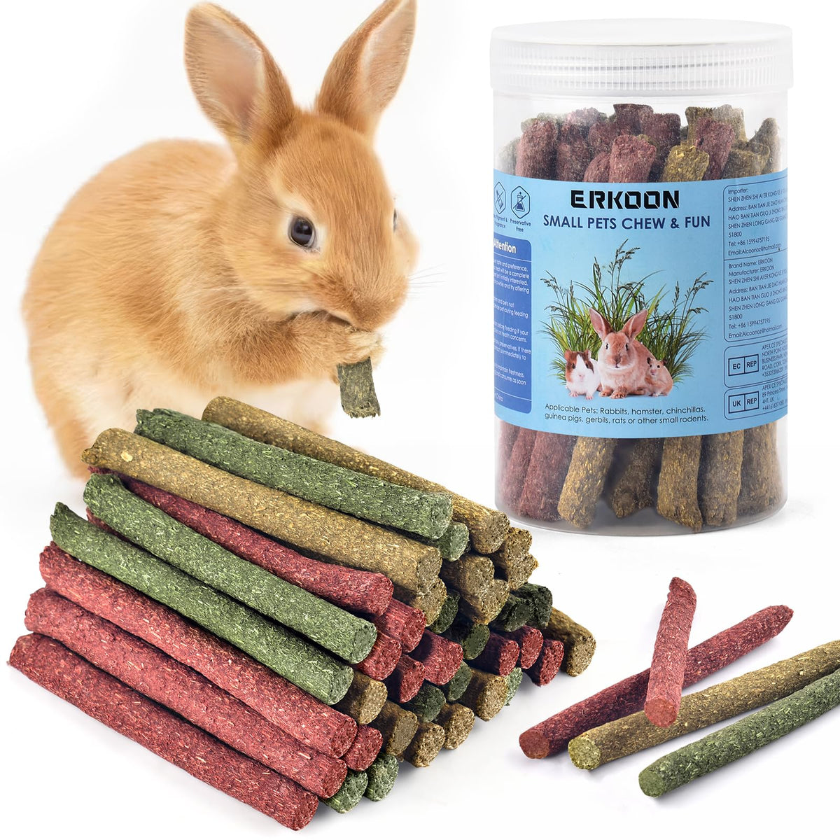 ERKOON palos heno Timothy originales, promueven masticación natural.