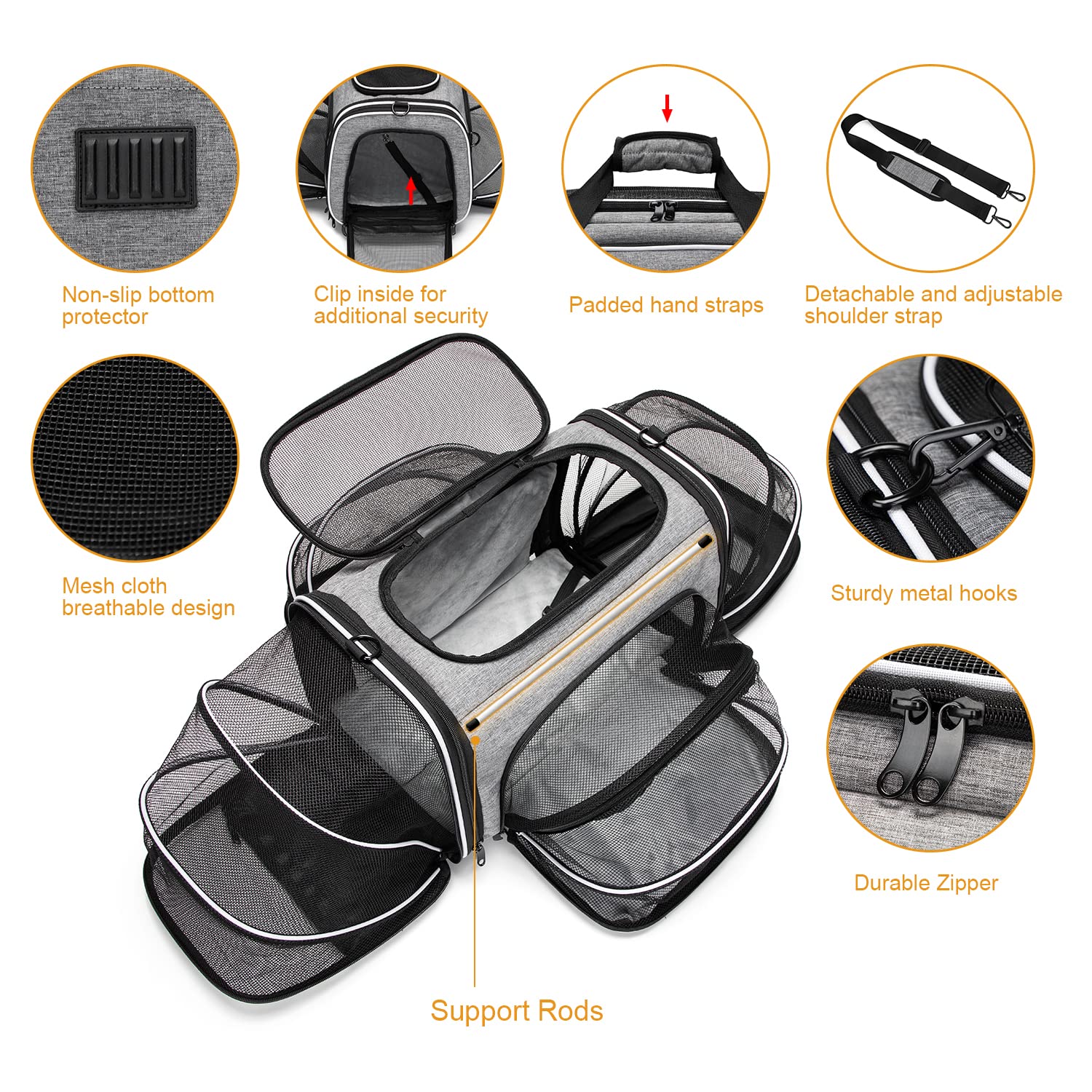 ESTARER Transportin con almohadilla de fleece lavable para mayor comodidad.