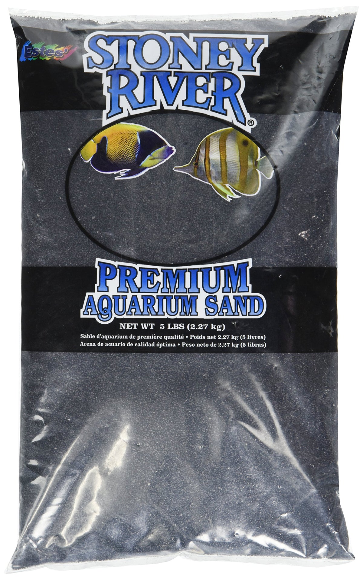 Arena negra Estes para acuario 5 lb, sustrato seguro y estable para peces.