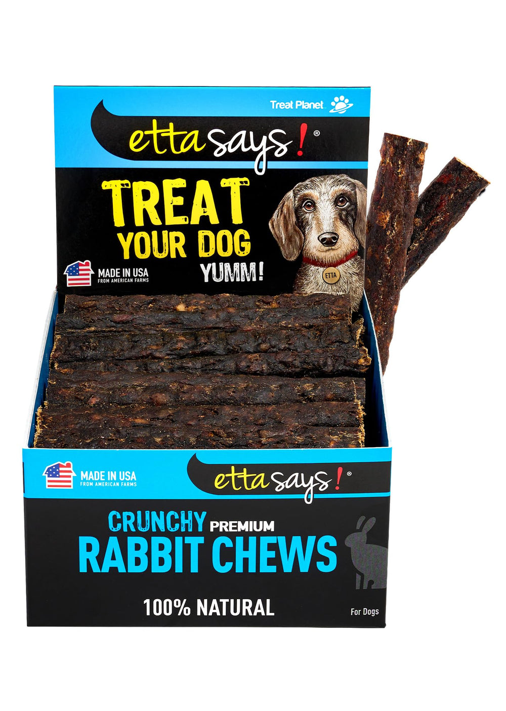 etta says! masticables crujientes de conejo 4.5 para perros, fáciles de masticar