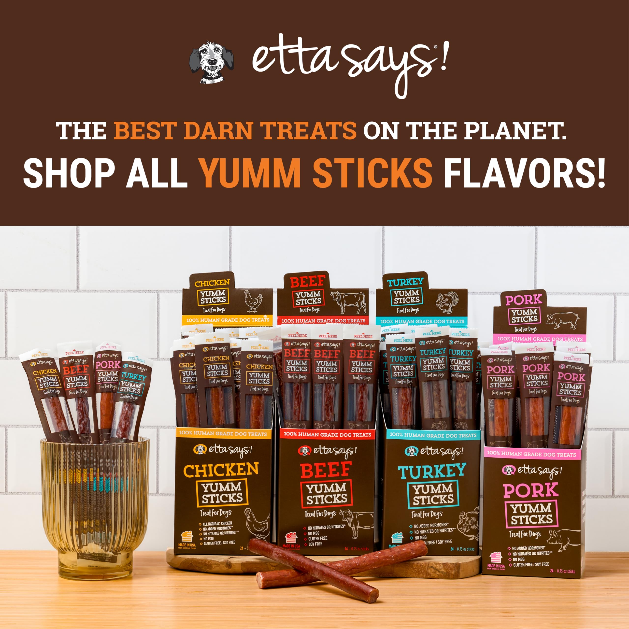 etta says! Yumm Sticks envasado individual, mantiene la frescura entre usos.
