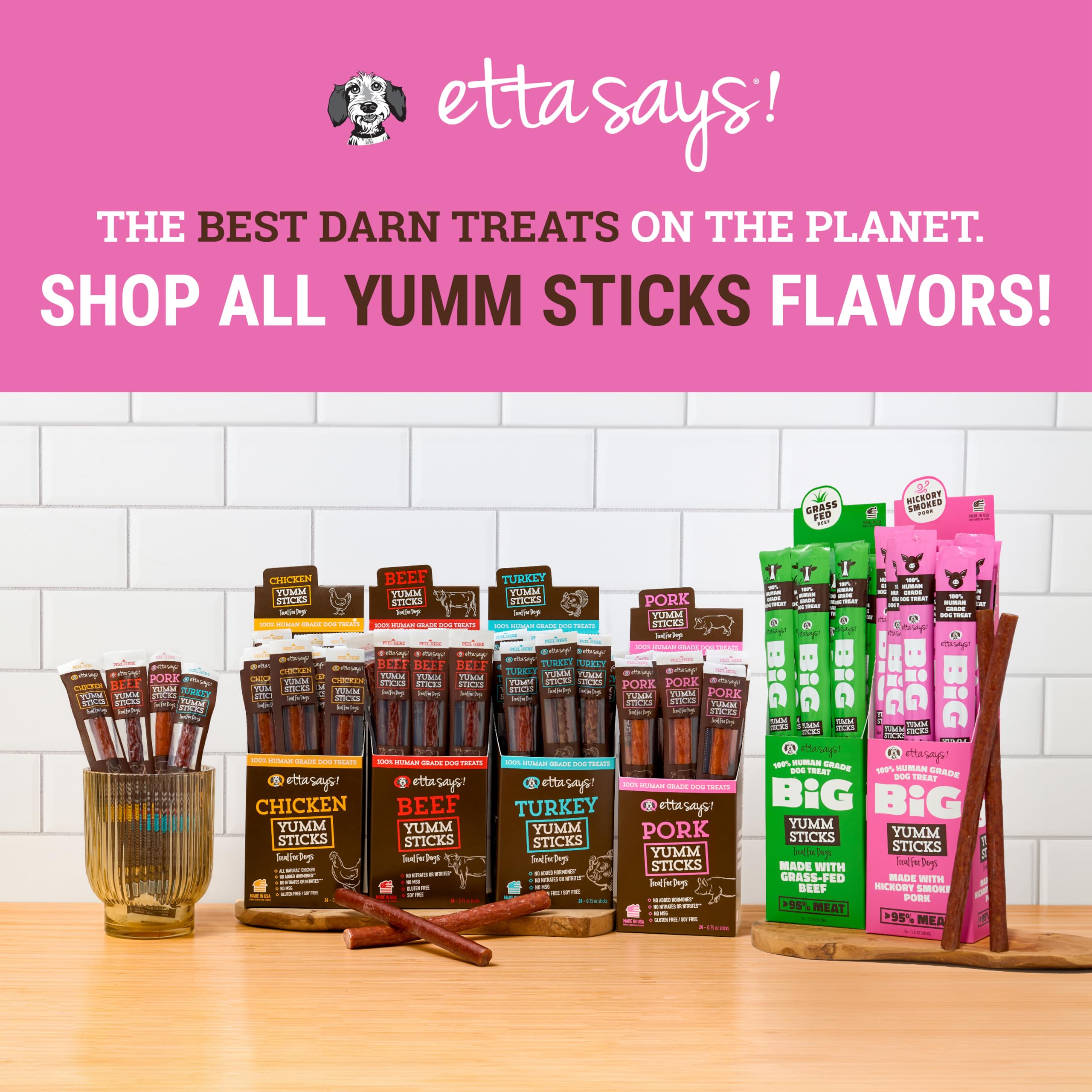 etta says! Yumm Sticks premio diario suave para entrenamiento y convivencia.