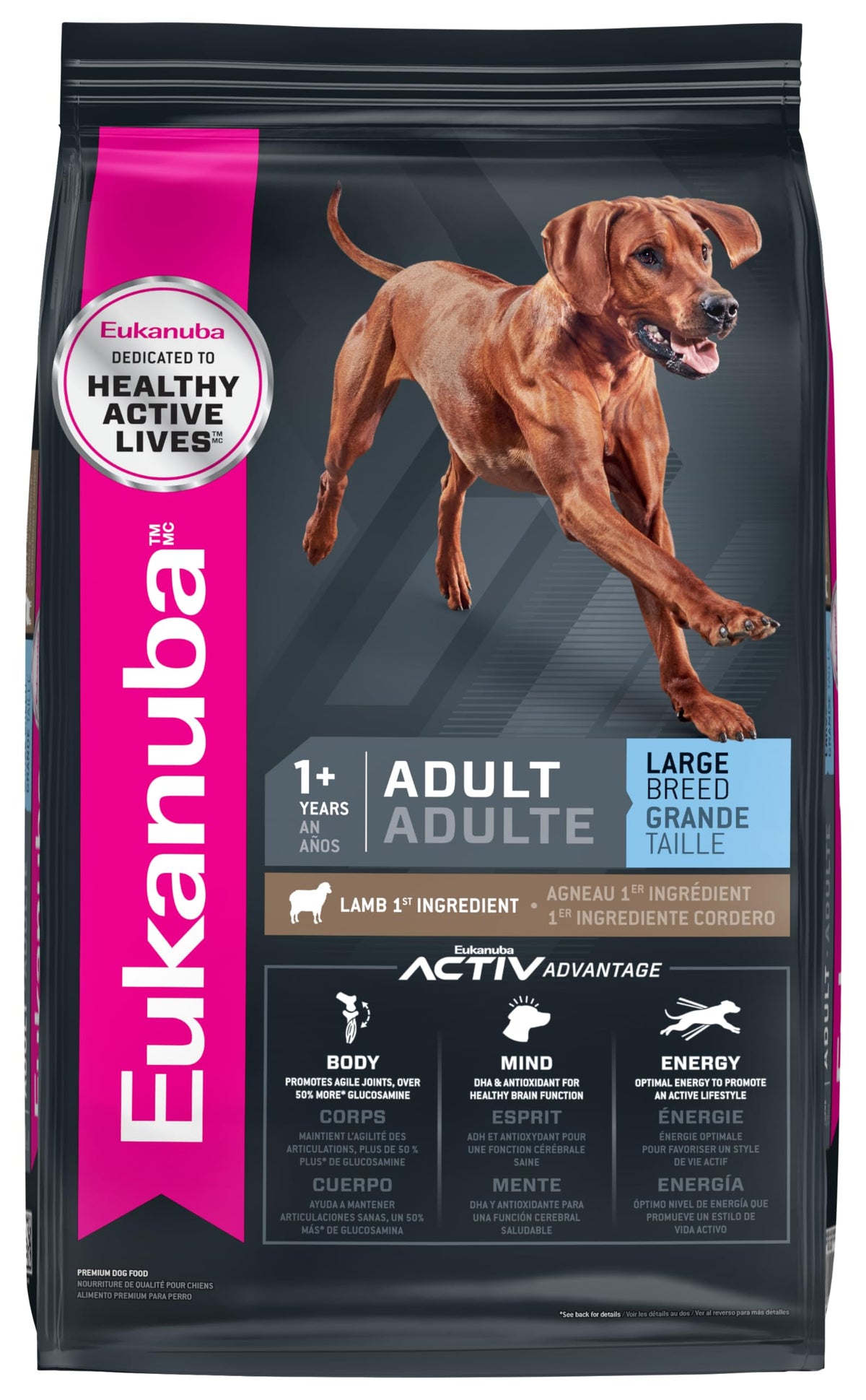 Eukanuba Adult Large Breed Lamb, bolsa de 15 lb, croquetas para músculos fuertes.