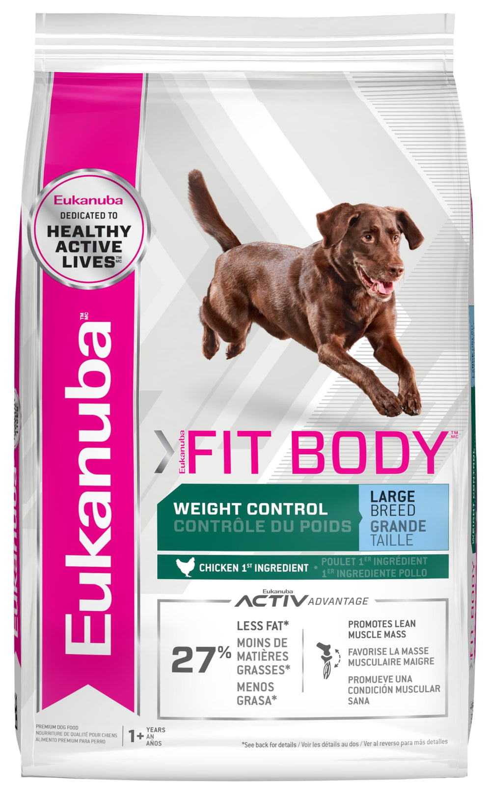 Eukanuba Fit Body grande, tazón alimento seco: apoyo para peso saludable.
