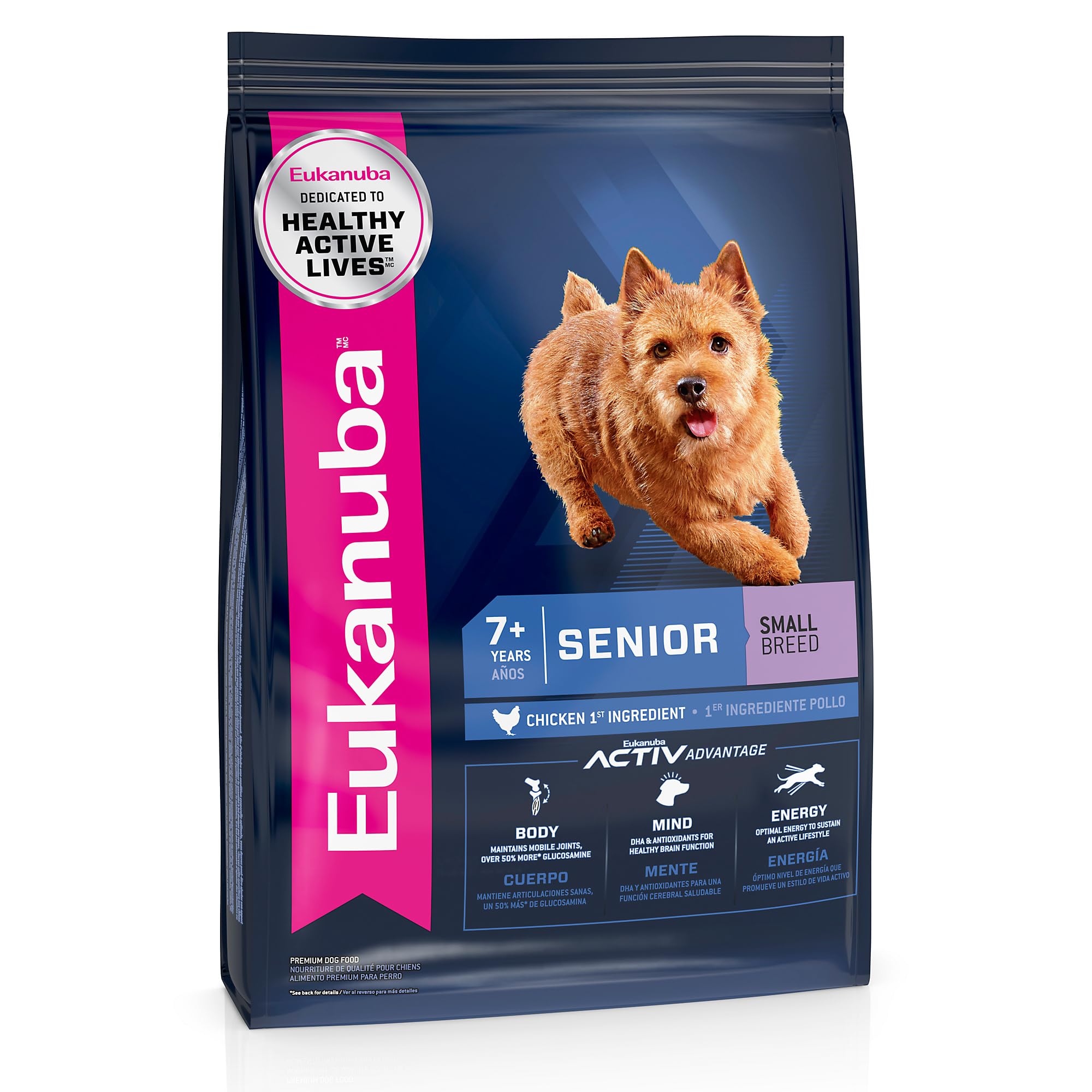 Eukanuba Senior Small Breed, bolsa de 4.5 lb, aporta energía diaria para perros pequeños.