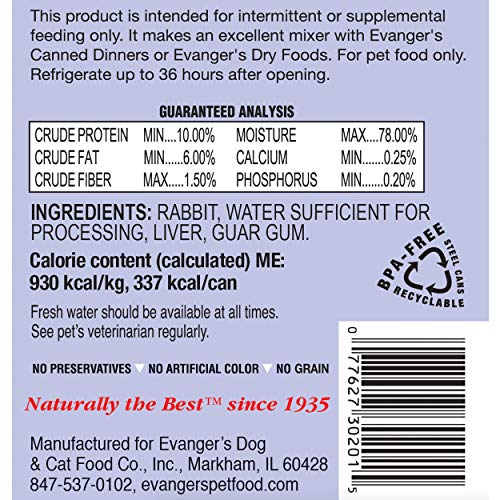 Evanger's Complements Rabbit: textura húmeda en tazón para variedad en la dieta.
