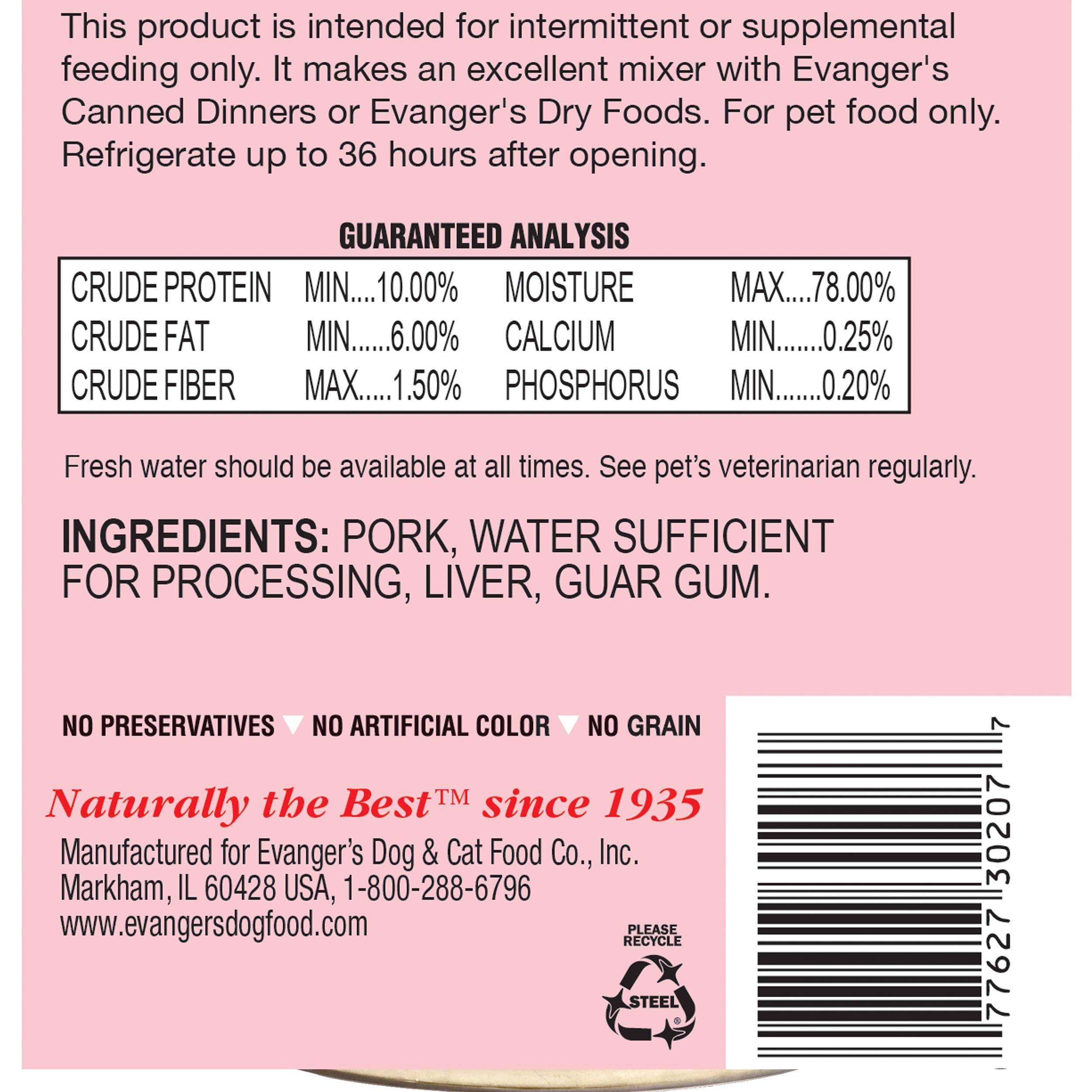 Evanger's Complements sin granos: ingredientes simples para dietas limitadas.