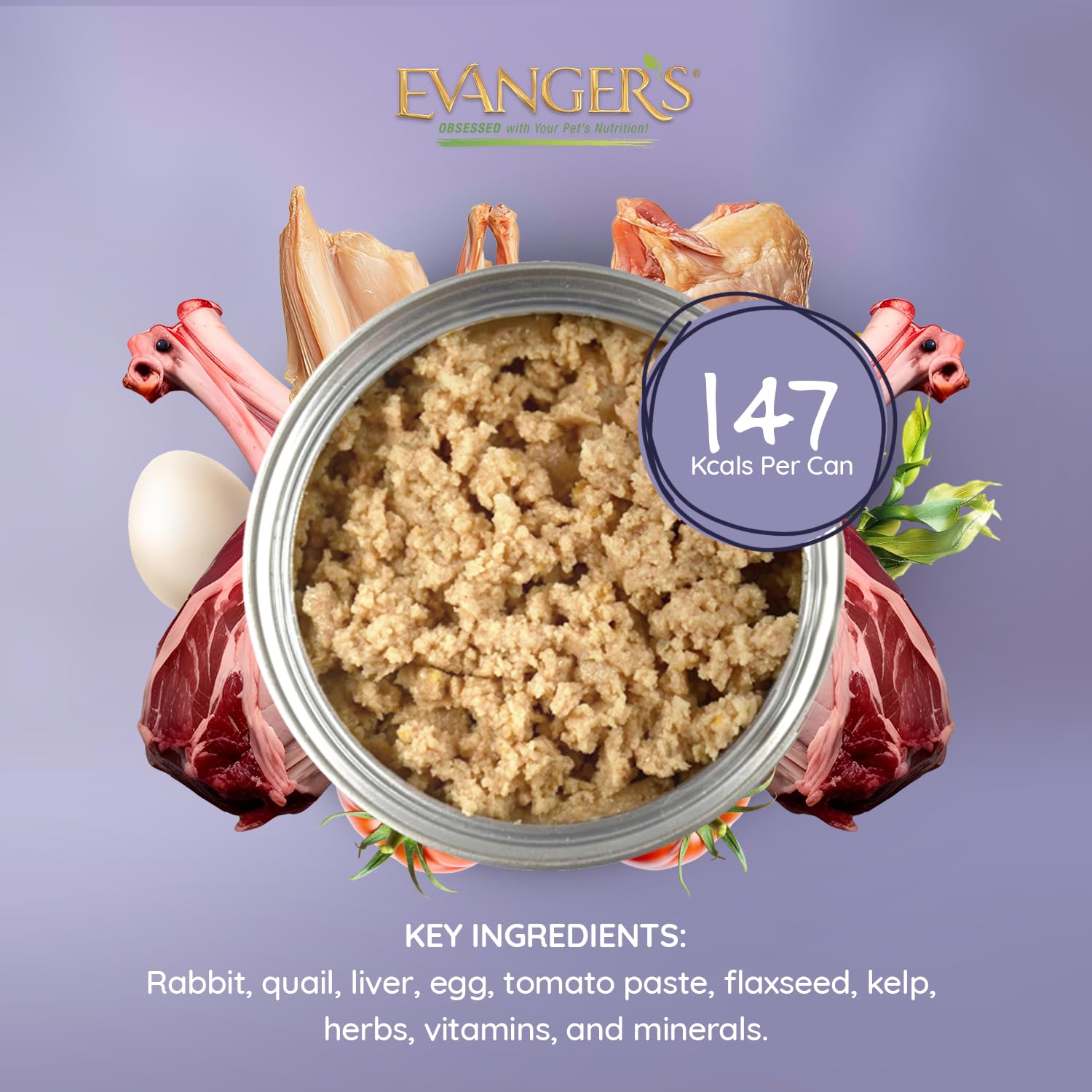 Evanger's Super Rabbit & Quail Dinner, caja de 24 latas, almacenamiento sencillo.