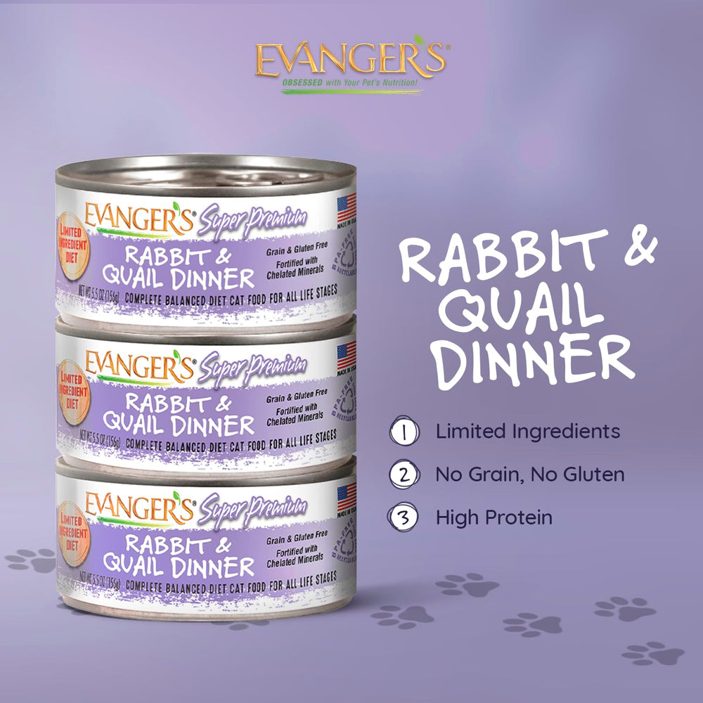 Evanger's Super Rabbit & Quail Dinner, etiqueta de ingredientes, facilita elegir dietas con intolerancias.