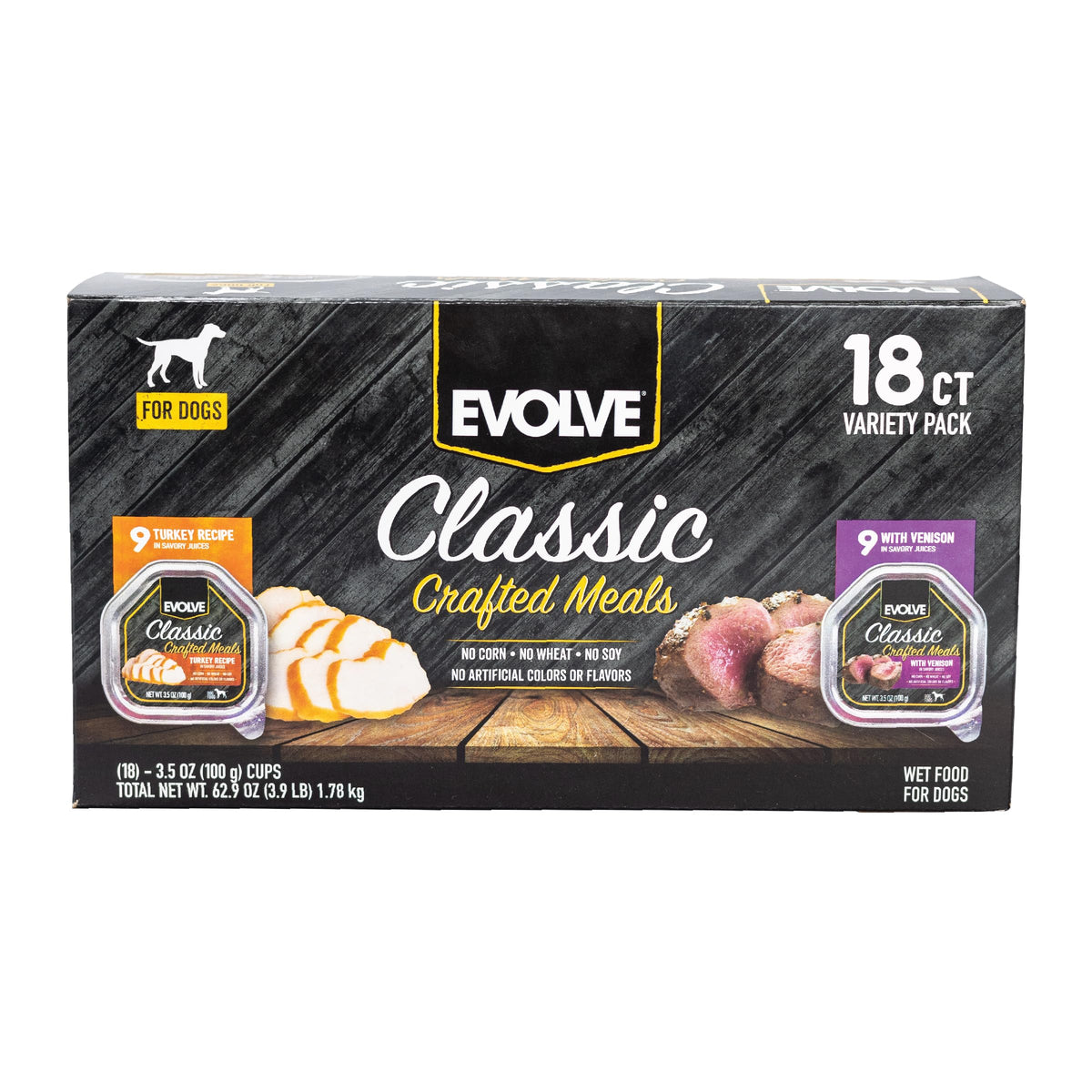 Evolve Classic Pavo Venado en lata 3,5 oz, sabor atractivo para perros pequeños.