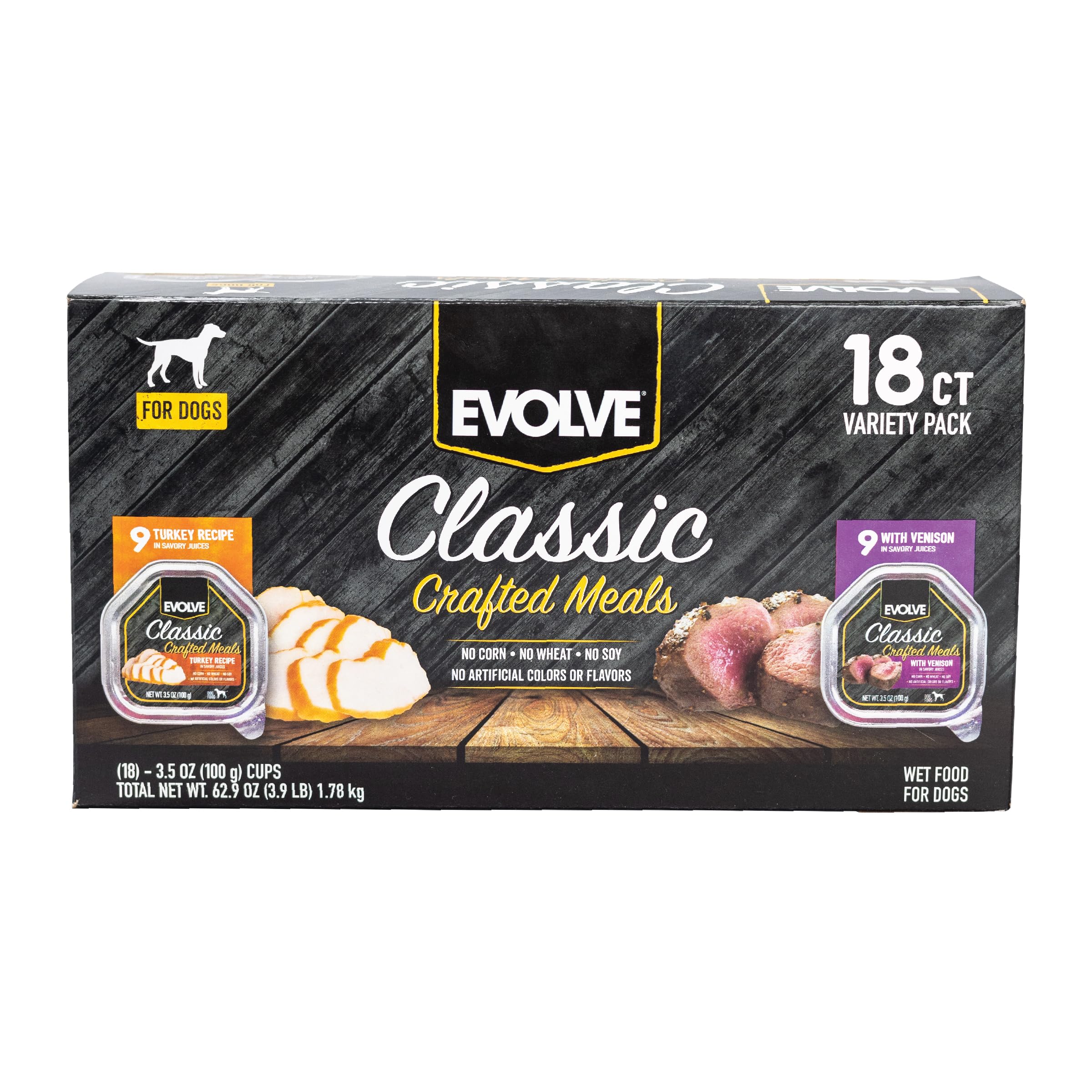 Evolve Classic Pavo Venado, servir en plato, textura cremosa para comer.