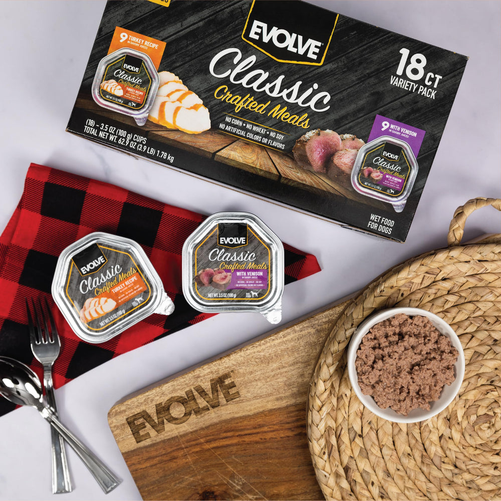 Evolve Classic Pavo Venado, sin trigo ni soya, para dietas simples.