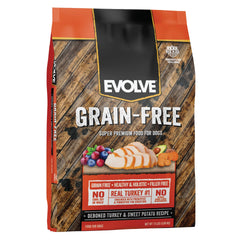 Evolve: pavo deshuesado y batata dulce, alimento principal para perros activos.