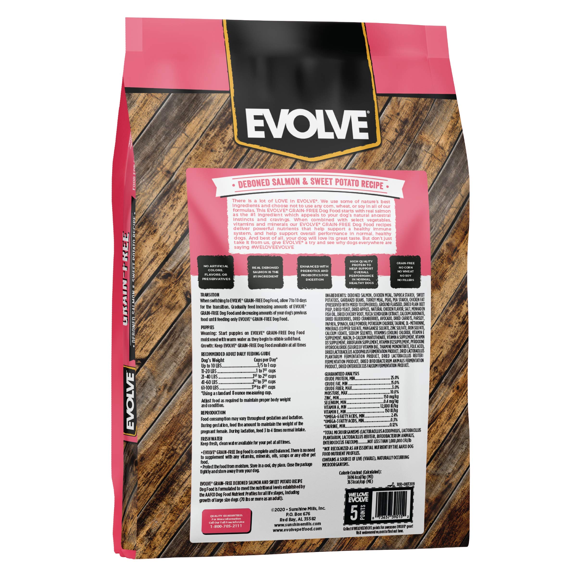 Evolve salmon sin cereales batata dulce: energía sostenida para perros activos.