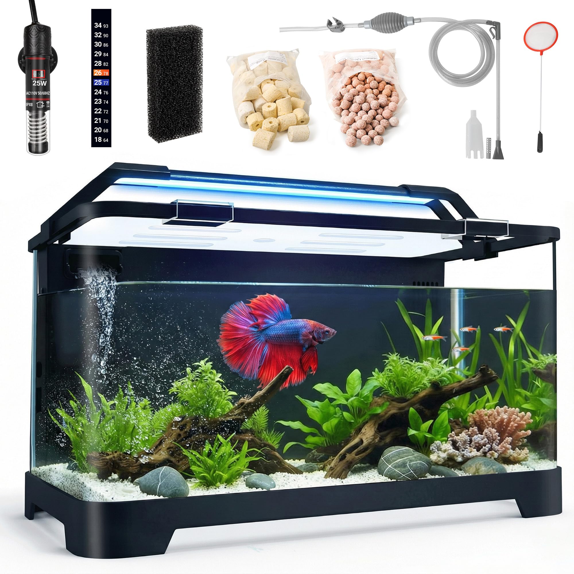 ewonlife tanque acuario 3-5 galones para betta, visión clara