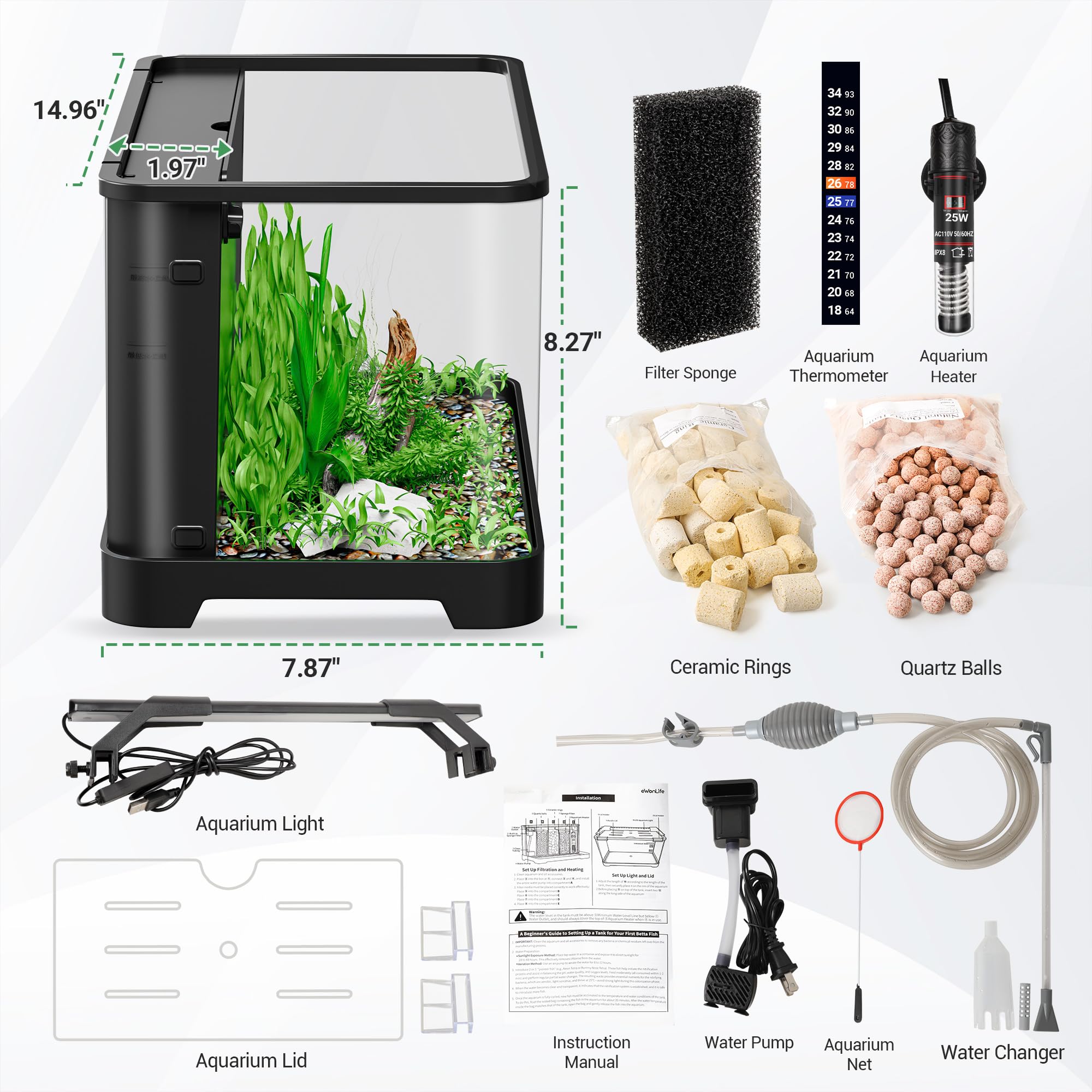 ewonlife tanque compacto para escritorio, ideal para betta