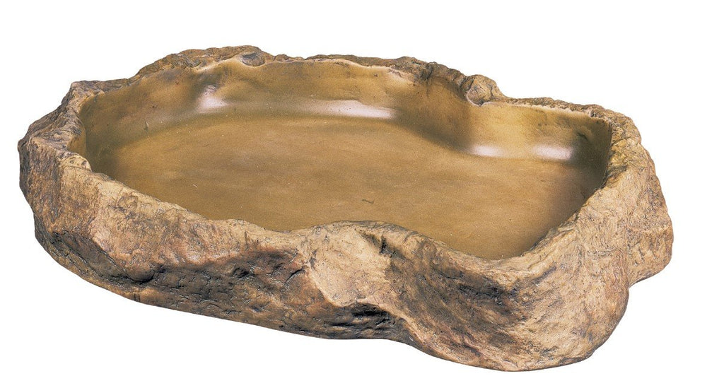 Exo Terra: comedero para reptiles con roca natural, ideal para terrarios.